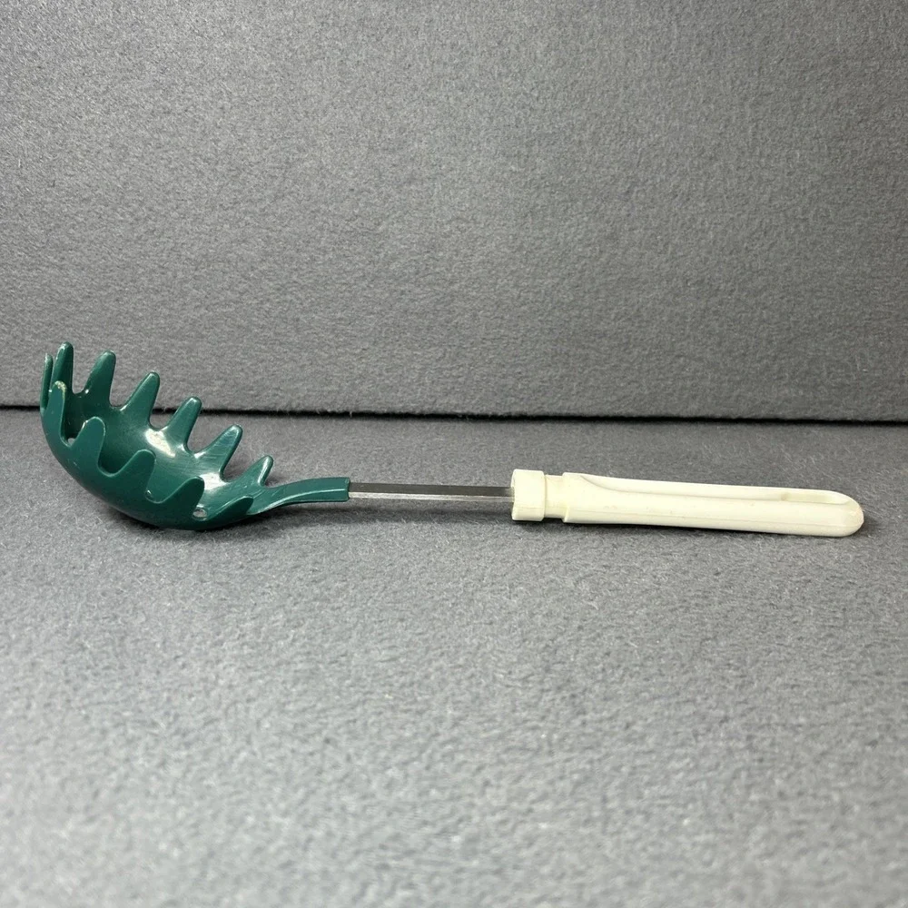 Vintage Green Pasta‎ Serving Spoon Mid-Century Kitchenware